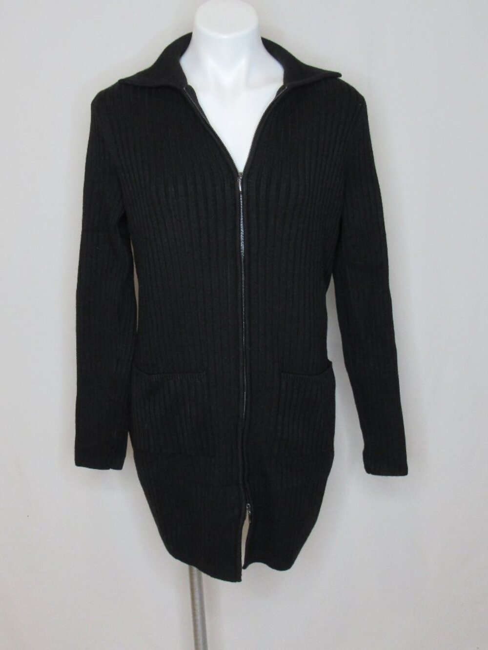 White House Black Market Ribbed Full Zip Patch Pocket Tunic Sweater Women's L